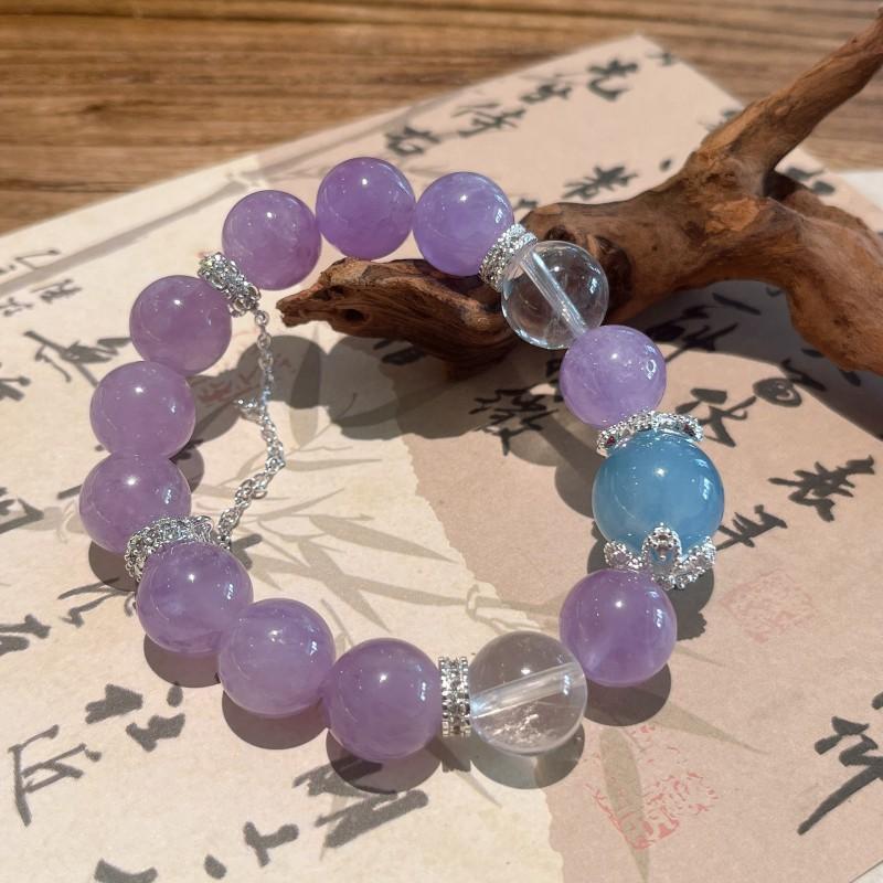 Natural Lavender Amethyst Crystal Bead Bracelet With Large 12mm Faceted Stones Elegant Boho Womens Handmade Jewelry