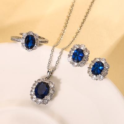 Schmuck Kupferboden Vergoldet Simulation Blauer Spinell Retro Temperament Drei Sets 8 * 10-6 * 8