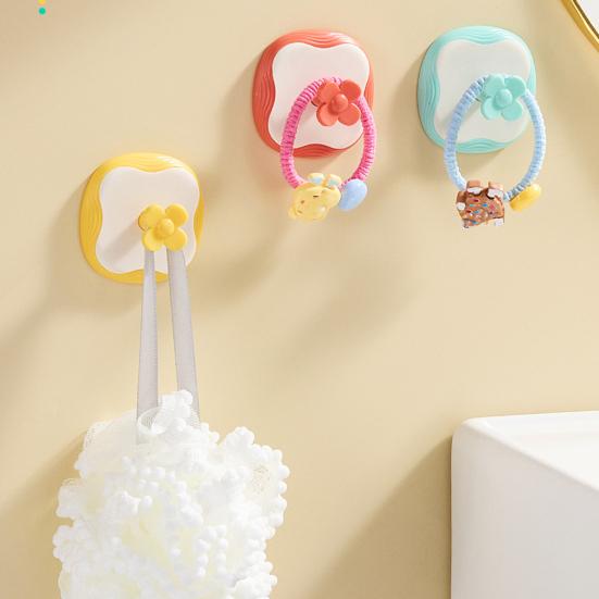 3Pcs Flower Adhesive Hooks Waterproof Bathroom Towel Hook Cute Wall Hook for Kitchen Utensils Bedroom Clothes Entryway Keys Storage