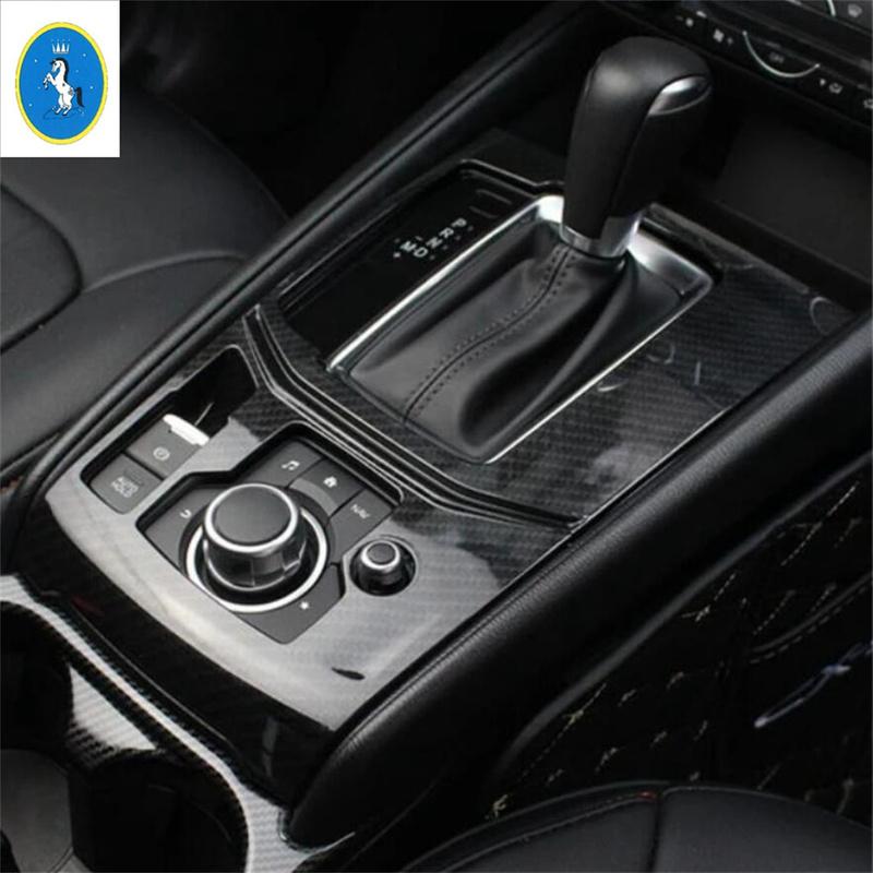 Carbon Fiber Look Car Center Control Gear Shift Box Panel Decoration ABS Accessories Cover Trim For Mazda CX-5 CX5 2017 -