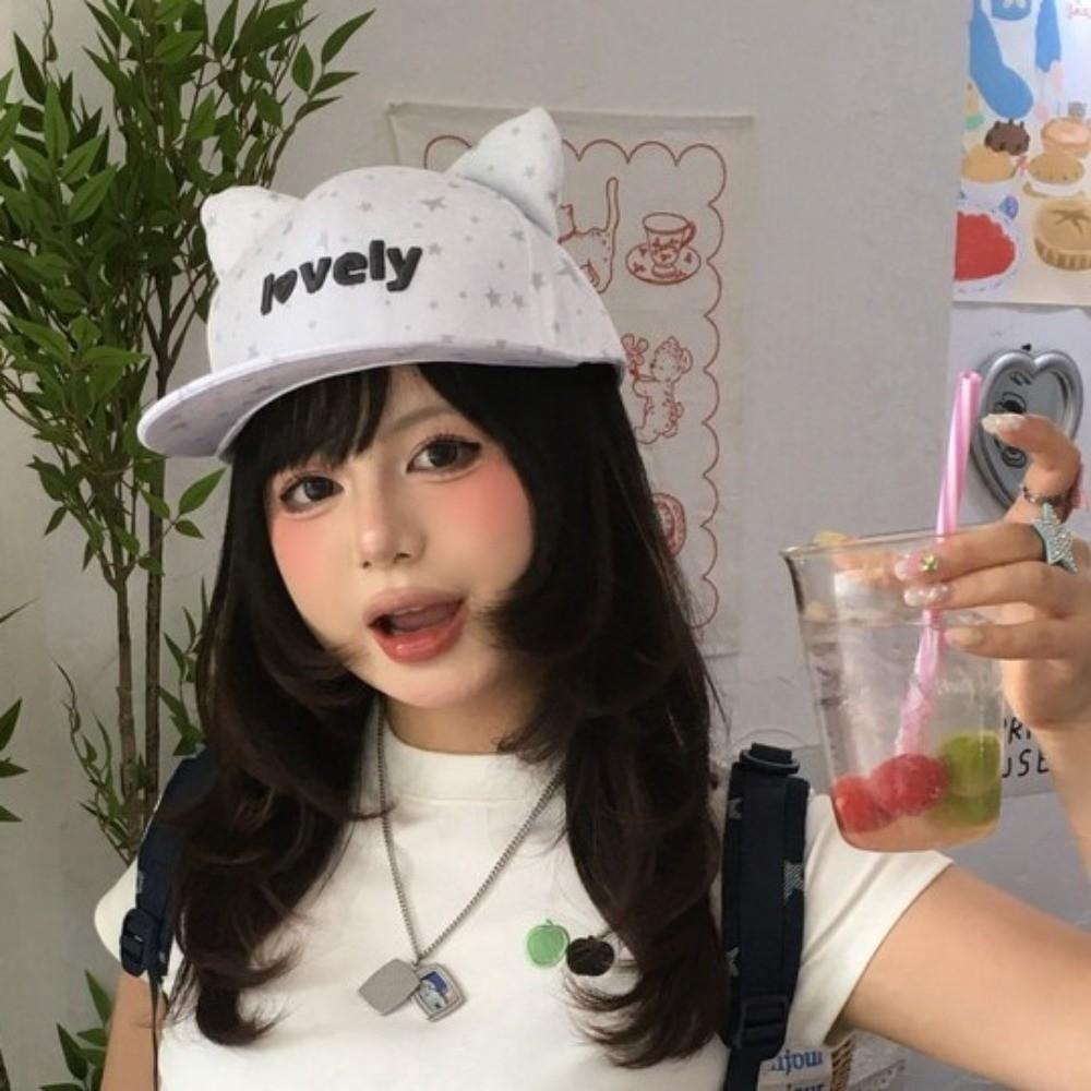 Adjustable Cat Ears Baseball Cap Kawaii Cute Peaked Cap Star Pattern Baseball Hat  Woman Girls