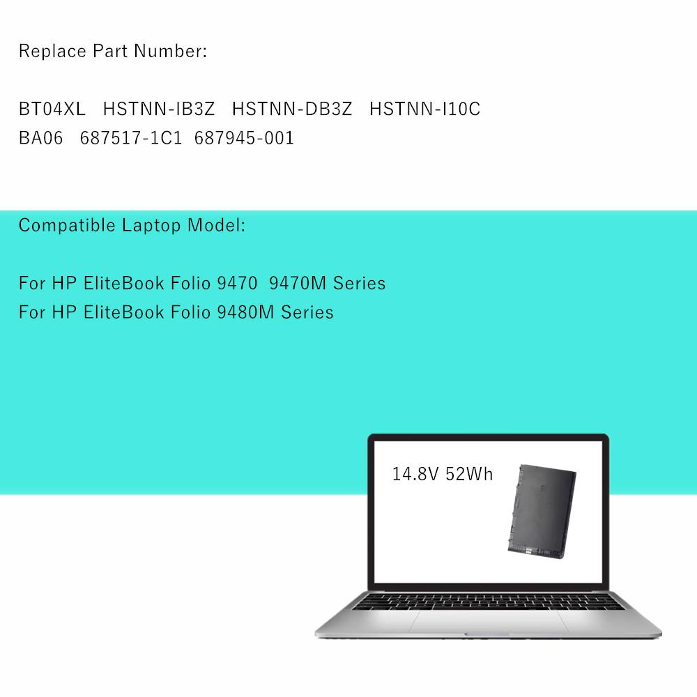 New Laptop battery For HP EliteBook Folio 9470 9470M 9480M BT04XL HSTNN-IB3Z HSTNN-DB3Z HSTNN-I10C BA06