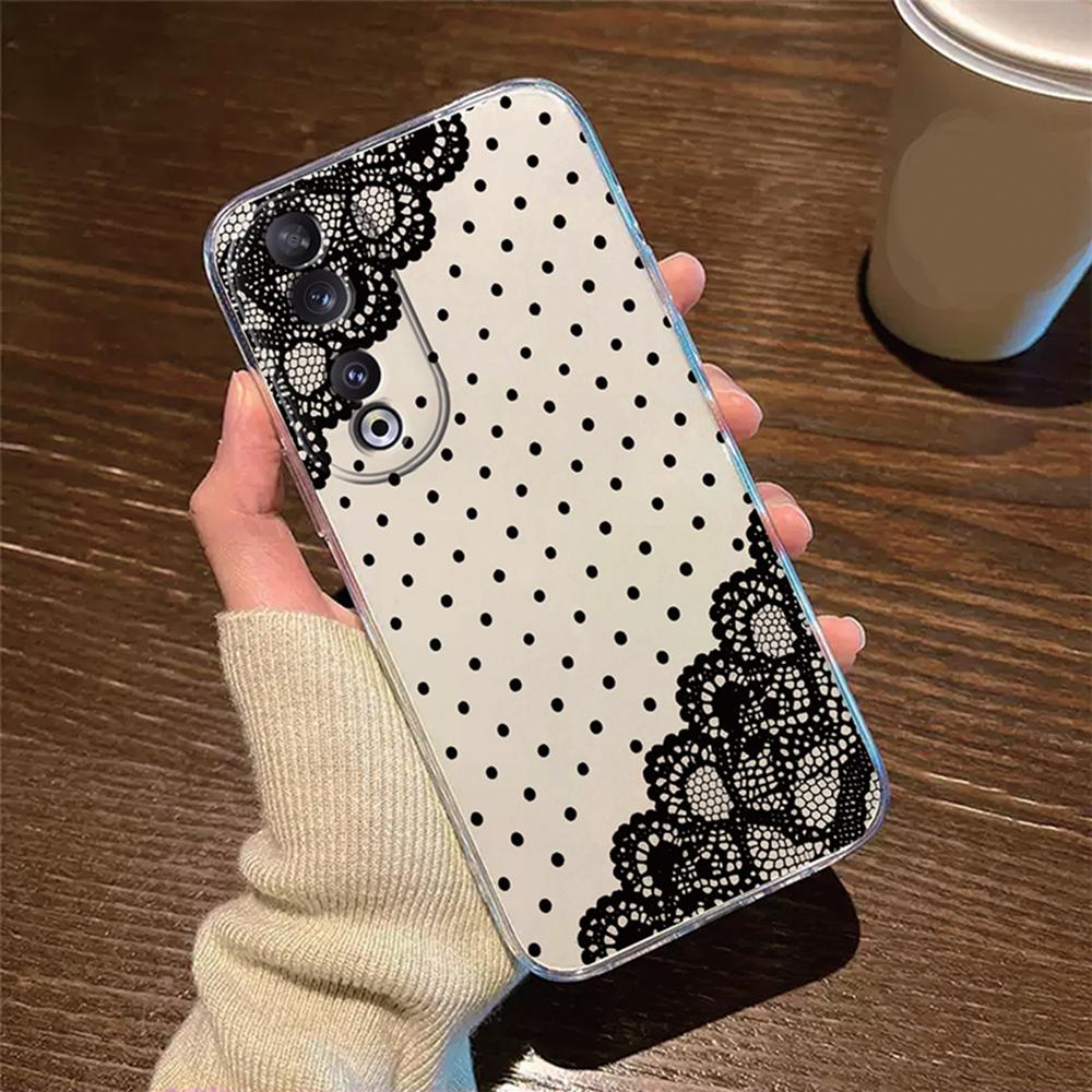 Rose Flower Oil Painting Phone Case For Honor 200 90 Lite X7 70 X8 Transparent Clear Shockproof Cover Romantic Lace Pattern Tpu