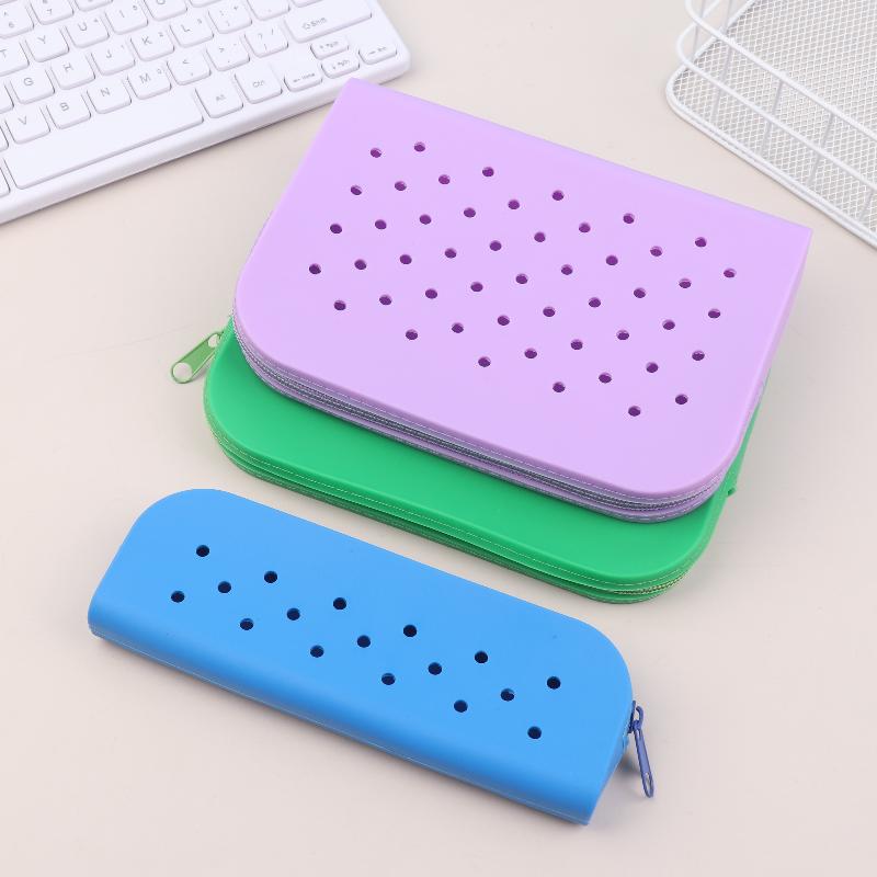 New Stylish Holes Silicone Pencil Case Zipper Soft Pencil Pouch Lightweight Waterproof Stationery Storage Bag Classroom