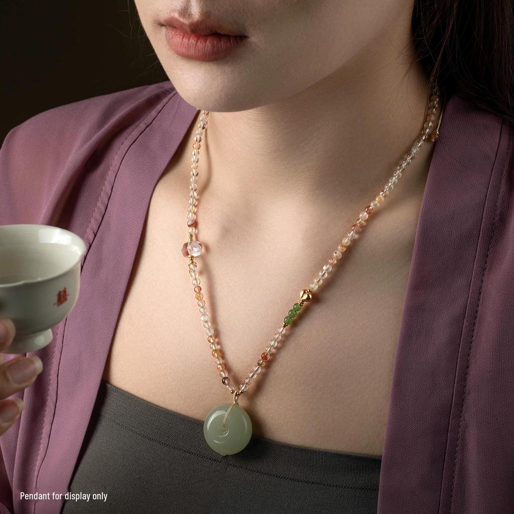 Hand-Woven White Crystal Pendant Necklace Lanyard for Sweaters