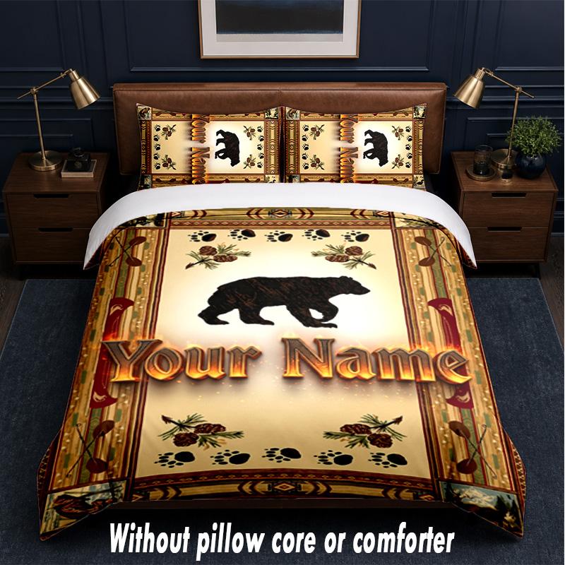 Teddy Bear Theme Custom Text Or Name 3Pcs Bedding Set,1 Flat Sheet & 2 Pillowcases Personalized Home Bedding