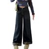 2026 Spring/Summer American Retro Leopard Print Patchwork Wide-Leg High-Waisted Women's Cuffed Jeans