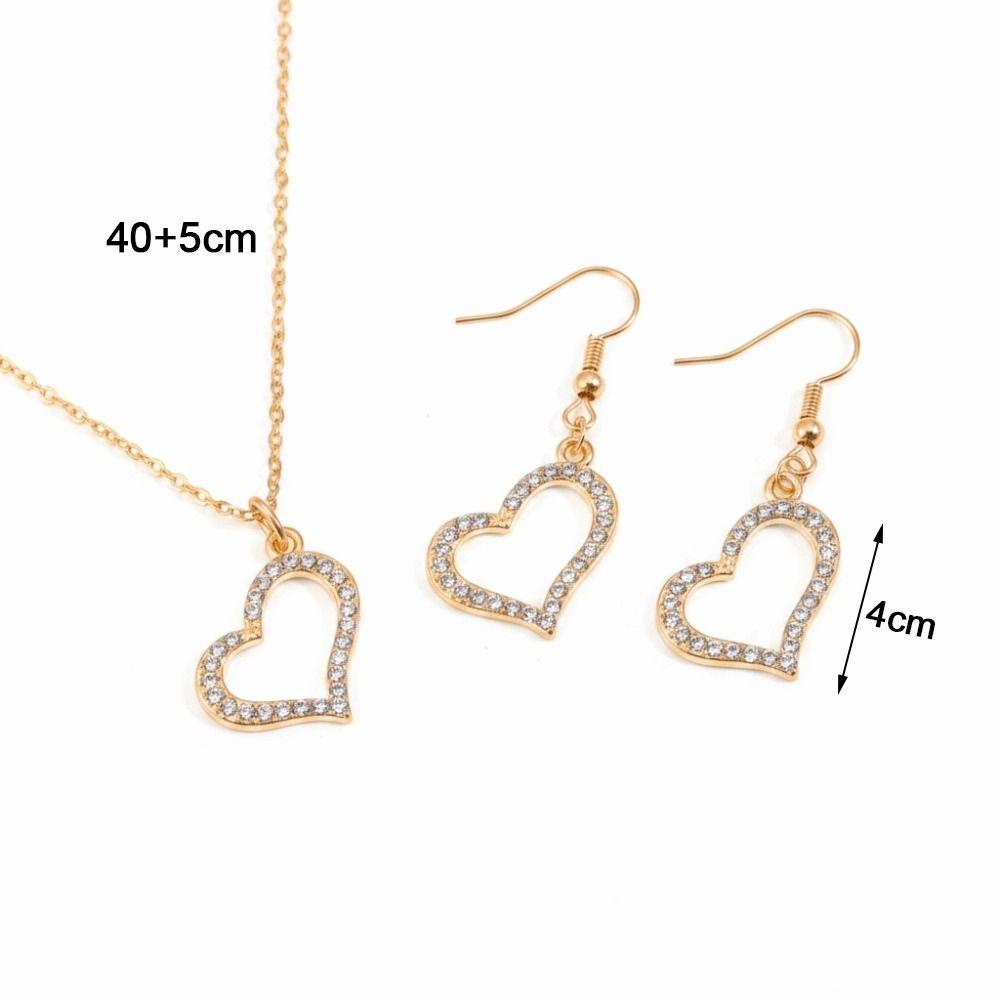 Gold Color Love Charm Earrings Exquisite Silver Color Double Heart Necklace 3Pcs Set Light Luxury Bridal Accessory Set