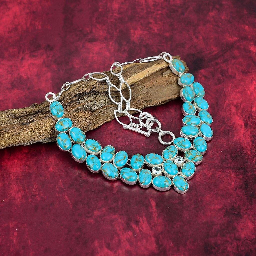 Arizona Turquoise 925 Solid Sterling Silver Necklace With Adjustable Chain, Handmade Gemstone Jewelry Necklace For Memorial Day