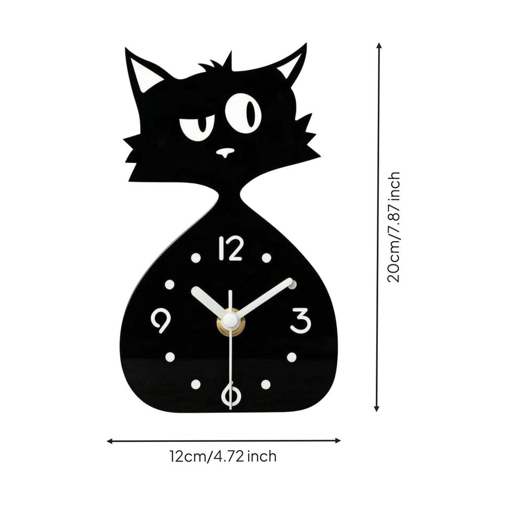 CatShaped Clock Cat Desk Glossy Finish Home Decor for Desktop