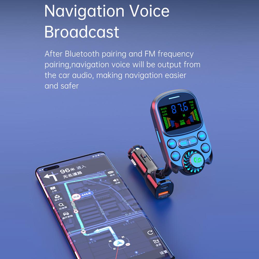 Renkli Araç Şarj Cihazı FM Verici Bluetooth Kablosuz Eller Serbest Ses MP3 Müzik Çalar PD Type-C QC 3.0 Hızlı Şarj Cihazı Aksesuarları