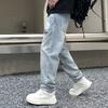 Guochao Denim Daddy Pants Fashion Butterfly Print Light Blue Washed Jeans Men's and Women's Couple Pants