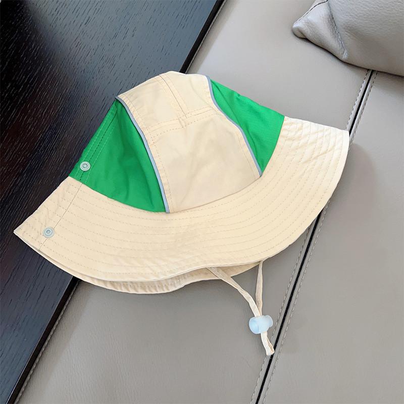 

Adorable Round Top Sunshade Fisherman Hat For Children With Color Block Beige Green