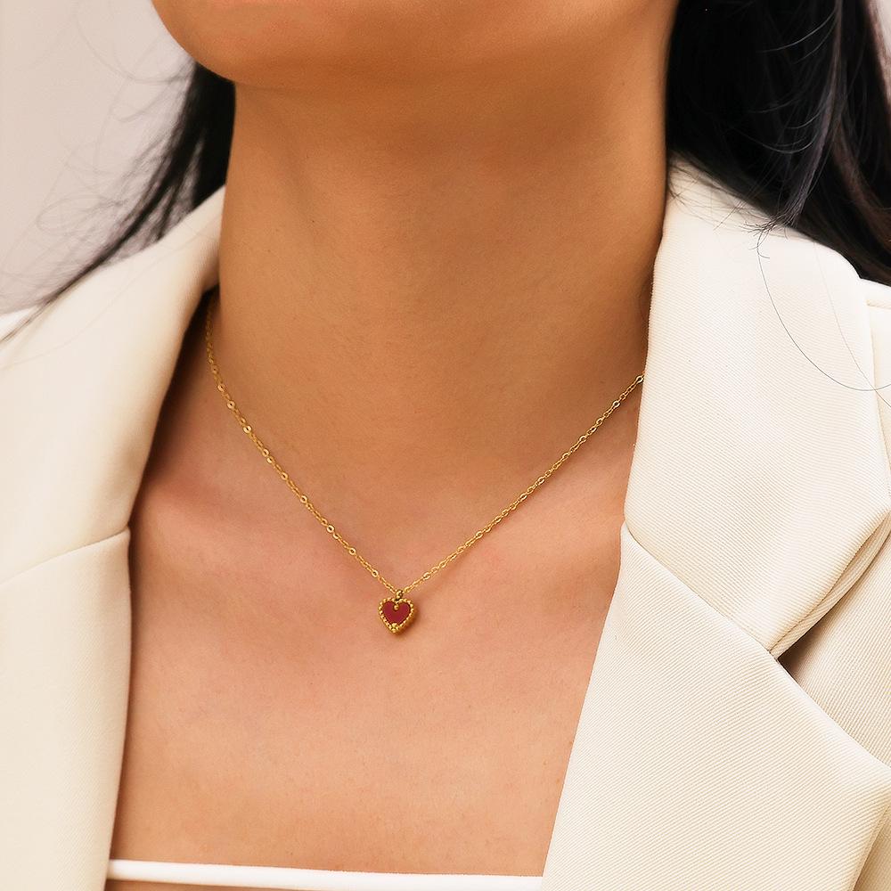 European & American INS Style Heart Pendant Clavicle Necklace with Red Mother-of-Pearl
