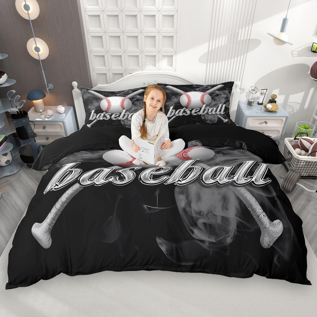 Homewish Sports Theme Duvet Cover Set For Kids Teen Boys 2Pcs/3Pcs Baseball Hockey Basketball Bedding Tennis Football Bed Set