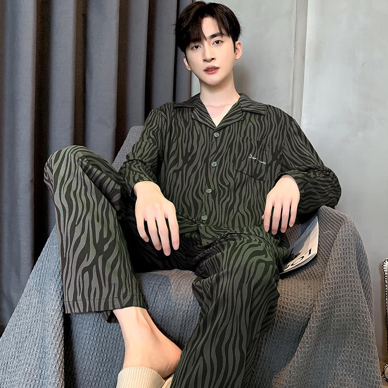 

Мужской хлопковый пижамный комплект с длинным рукавом - Большой размер, для ношения на улице, легкий для весны, осени и зимы XXXXL