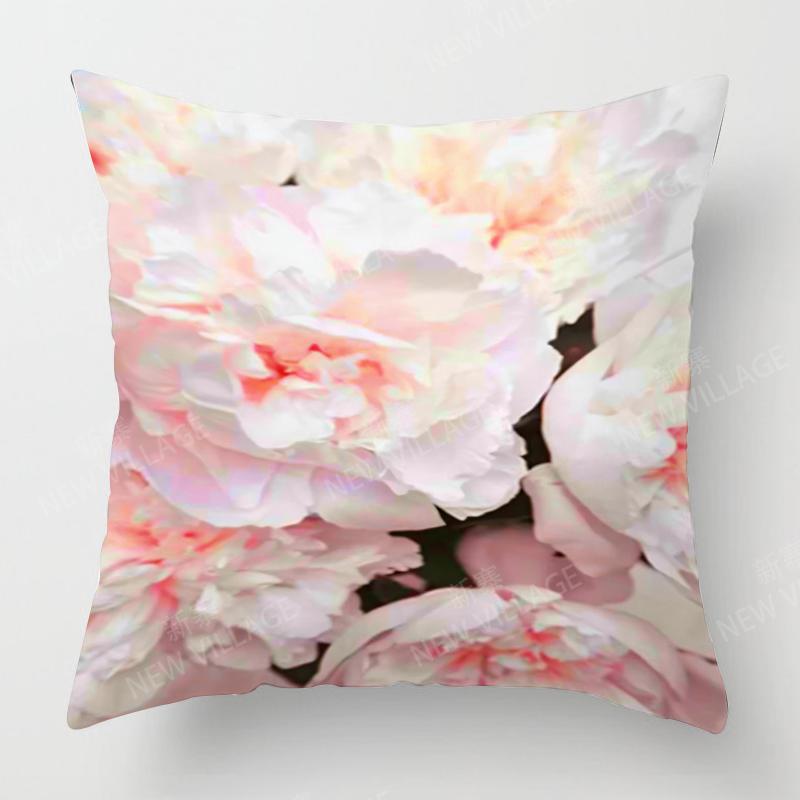 Home Decor Pink Peonies Floral Digital Print Pillow Cover Pattern Cushion Cover Suitable For Sofa Bedroom Car Pillow Cover