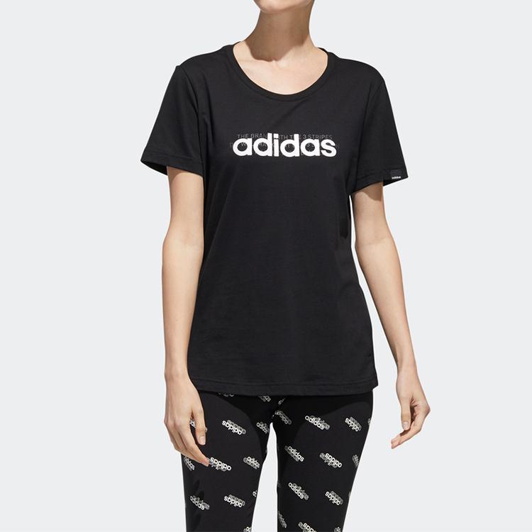 adidas T Shirts Women's Black Crew Neck Moderate Straight Fit FM6154