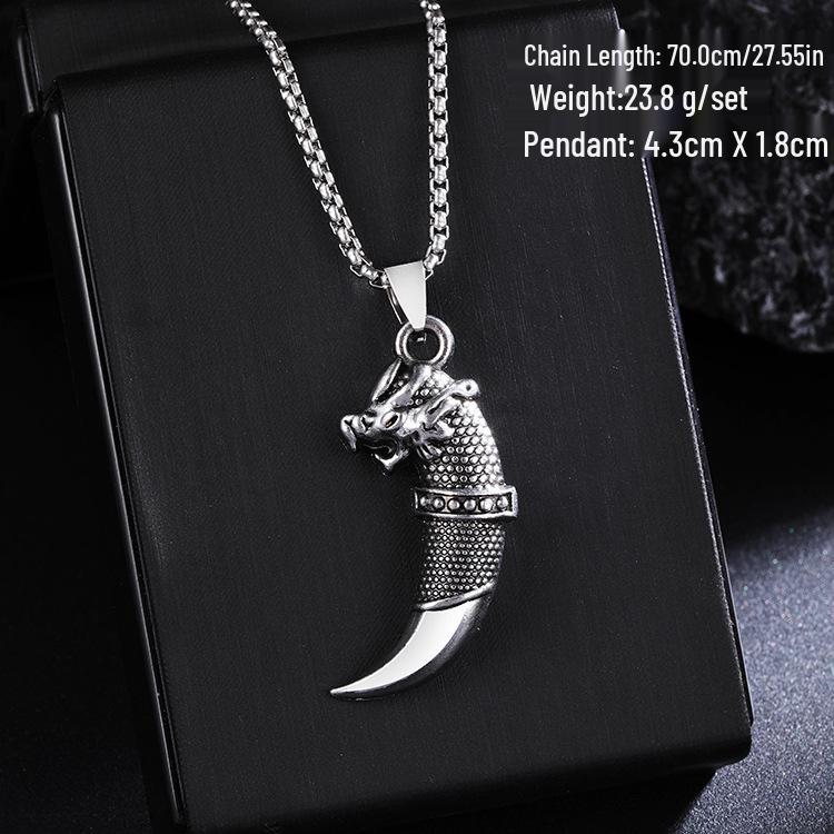 Herren Retro Wolfszahn Anhänger Halskette - Edelstahl Hip Hop Pullover Kette