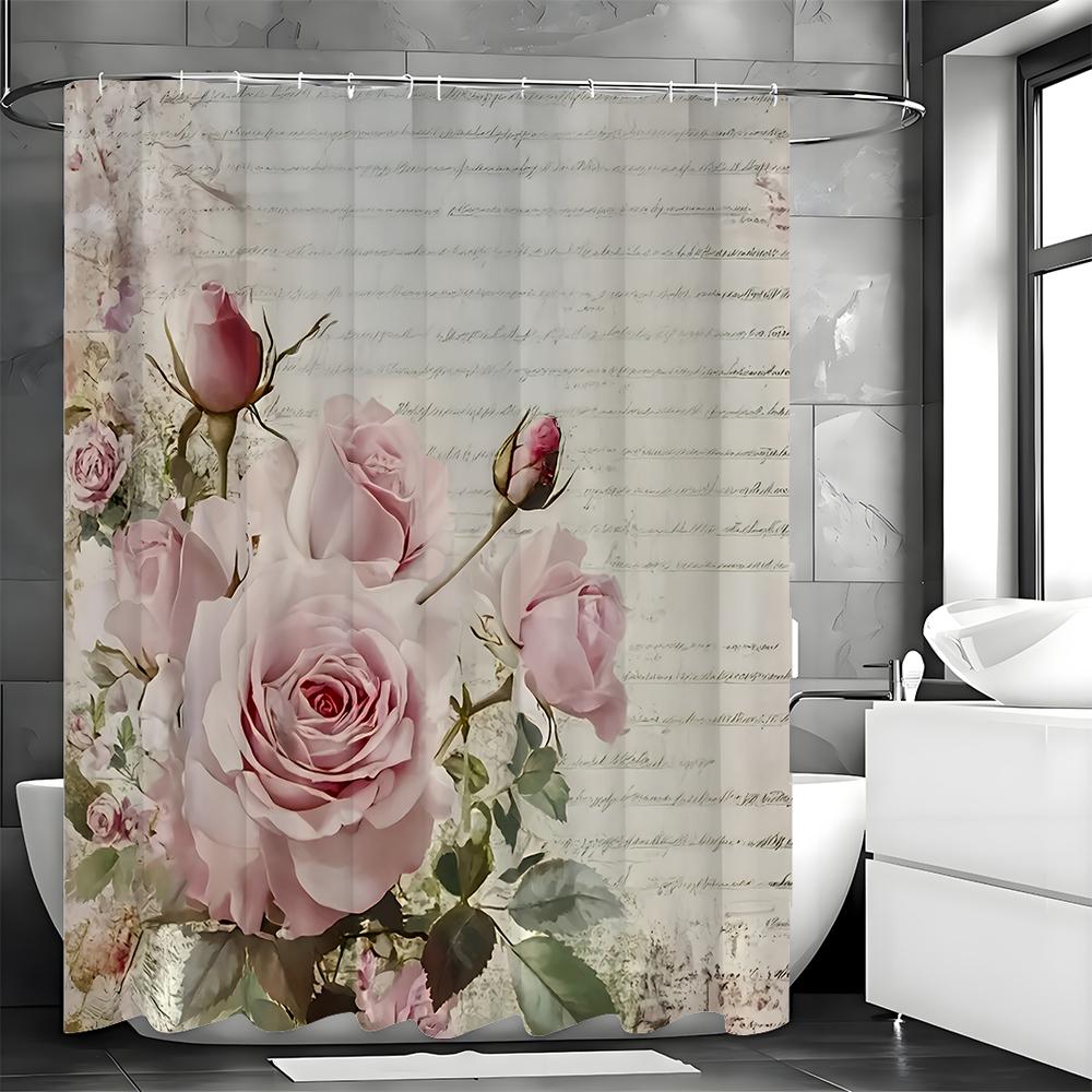 

Розовая Роза Цветочная Шторка для Душа, Декоративная Шторка для Душа для Ванной, Водонепроницаемая Шторка для Душа с Крючками 150*180cm