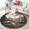 Dinosaur Landscape Round Area Rug,Carpet Rug for Living Room Bedroom Sofa Playroom Decor,Non-slip Floor Mat