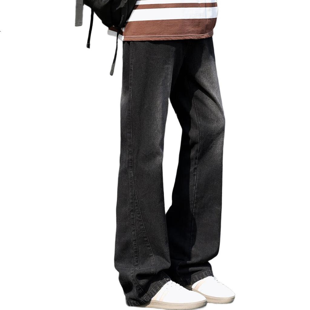SWAMP AREA American High Street Vintage Men's Denim Jeans Spring Autumn Loose Straight Wide Leg Slight Flare Long Pants K113 Black 3XL