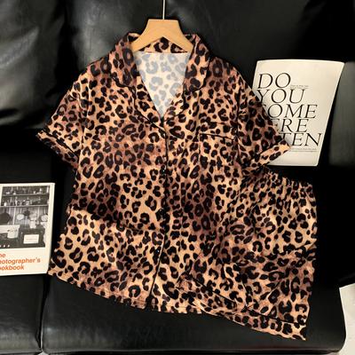Premium Light Luxury Leopard Print Short-Sleeved Ice Silk Pajamas Women Can Wear Loungewear In Summer