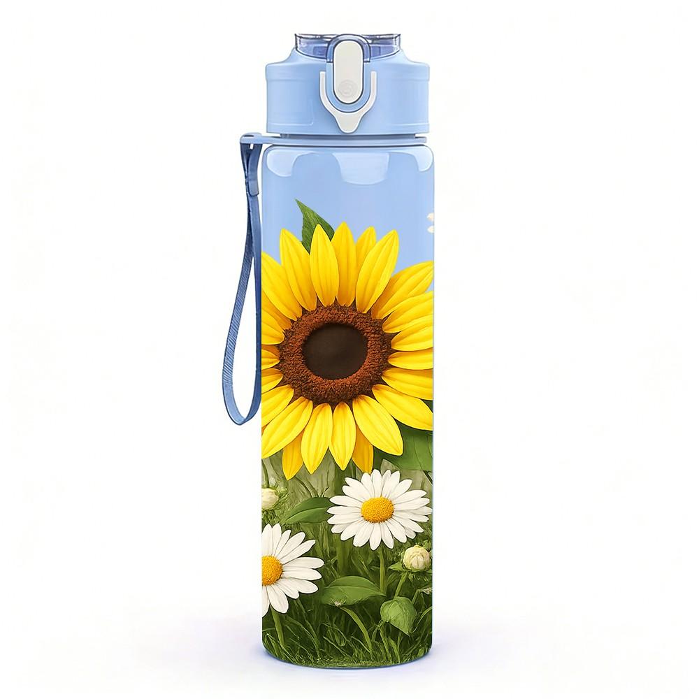 1PC Sunflower Daisy Mix 750ml Color Plastic Sports Water Bottle Leakproof Flip Straw Lid Suitable for Sports Office Home Use