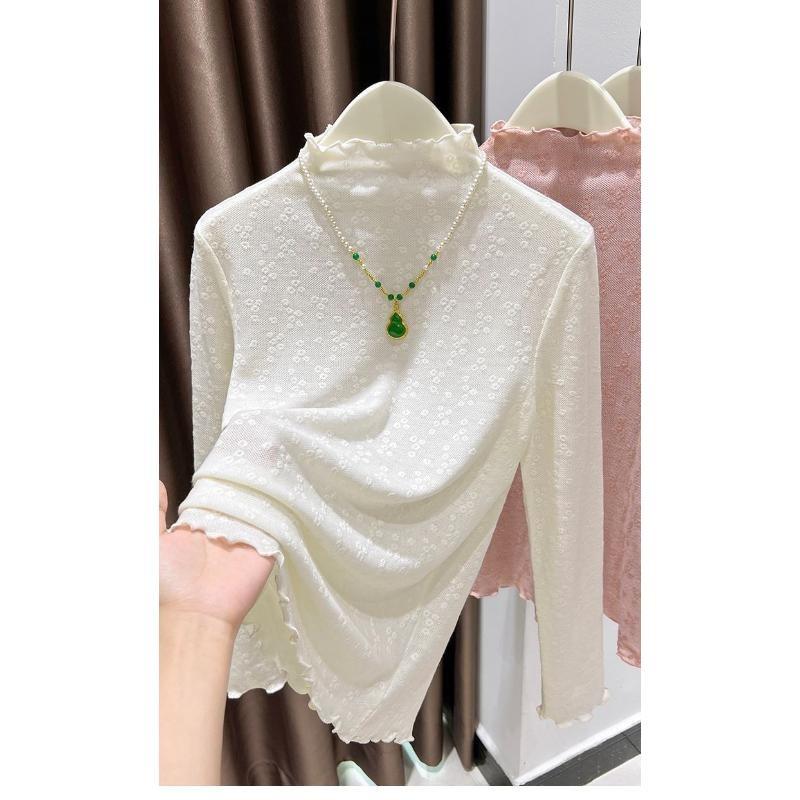 Elegant and Exquisite Jacquard Lace Bottoming Shirt for Women Elegant Suspender Skirt and Half Turtleneck Top with Earrings