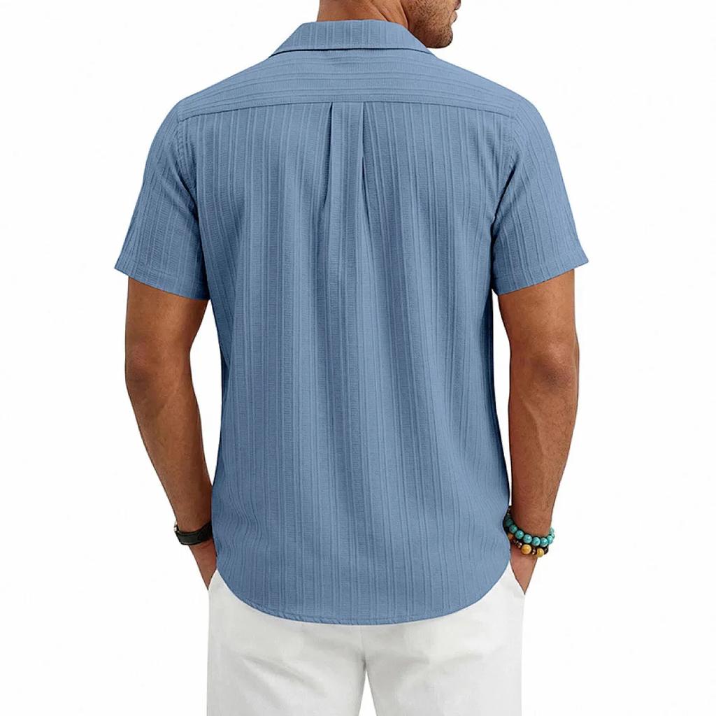 Loose Cuban Collar Short Sleeve Shirt Men's Summer Casual Solid Color Beach Shirts Men
