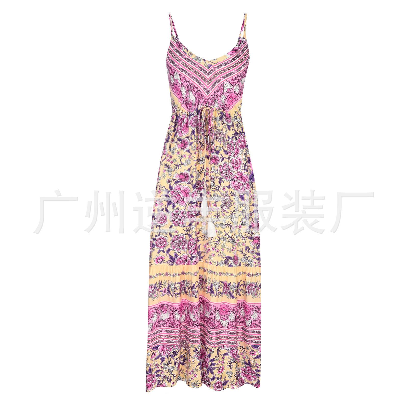 Amazon cross-border explosion European and American foreign trade women s clothing fringed suspender bohemian dress vacation beach dress S розовый