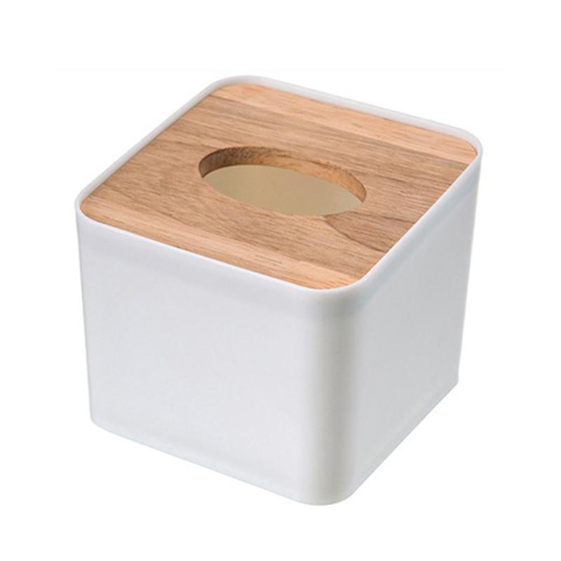 Hjem Kjøkken Rund/firkantet engangspapir av tre til ansiktsservietter Tissue Box Holder Baderom Soverom Organizer