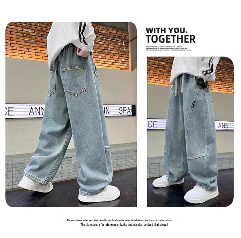 Kids' Straight Soft Jeans - Spring/Autumn Wide Leg Casual Pants