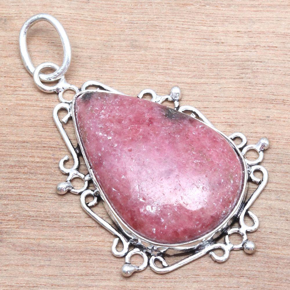 Pendant Rhodonite Gemstone Handmade Mother'Day Gift 925 Silver Jewelry 2"
