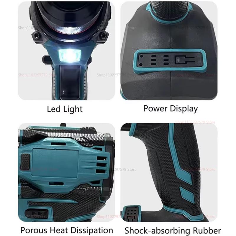 Brushless Electric Drill with 2-Speed Metal Chuck Compact Screwdriver for Projects Compatible with Makita 18V Battery(No Battery