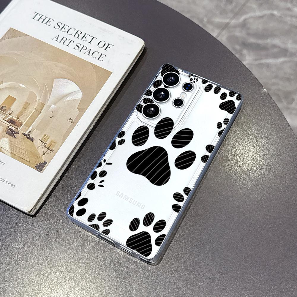 Striped Paw Print Pattern Phone Case for Samsung Galaxy S26 S25 S24 S23 S22 S21 S20 FE Plus Lucency TPU Protection Cover