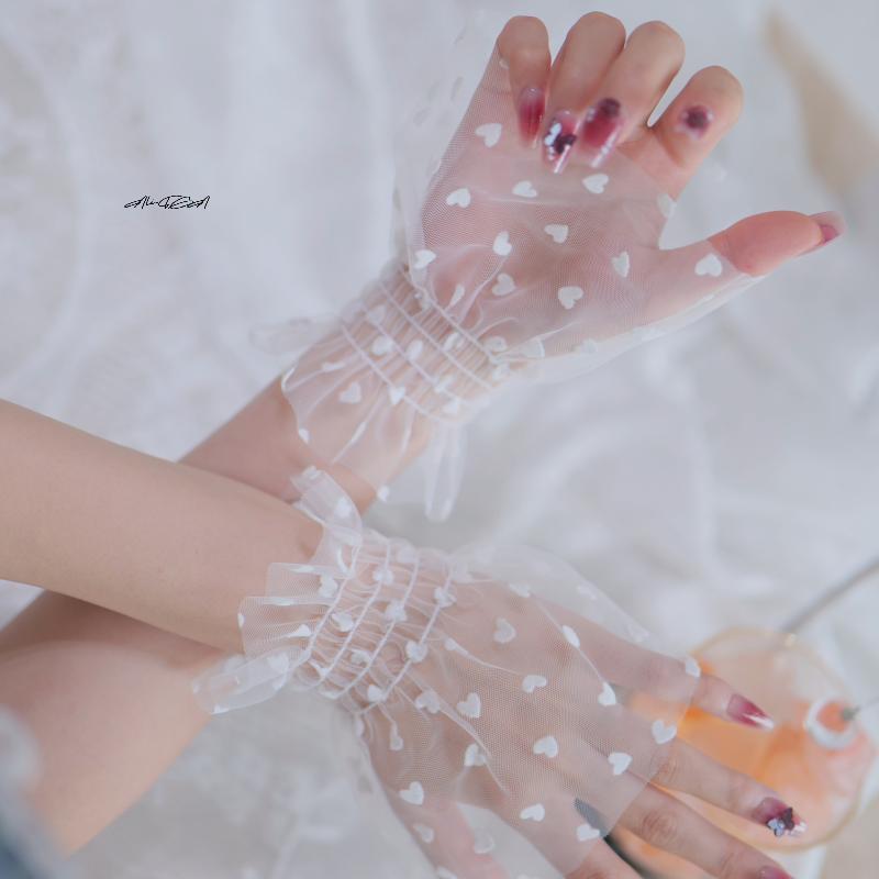 Tiulowa Rękawiczka Fotograficzna do Zdobienia Paznokci Sztuczny Plisowany Mankiet Rekwizyty do Fotografii Manicure Końcówki Paznokci, Rękawiczka do Ekspozycji, Dodatek Mody, 1 Para