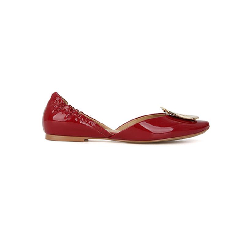 French Retro Metal Square Buckle Flat Shoes 2025 Summer New Pleated Hollow Flat Ballet Shoes Women