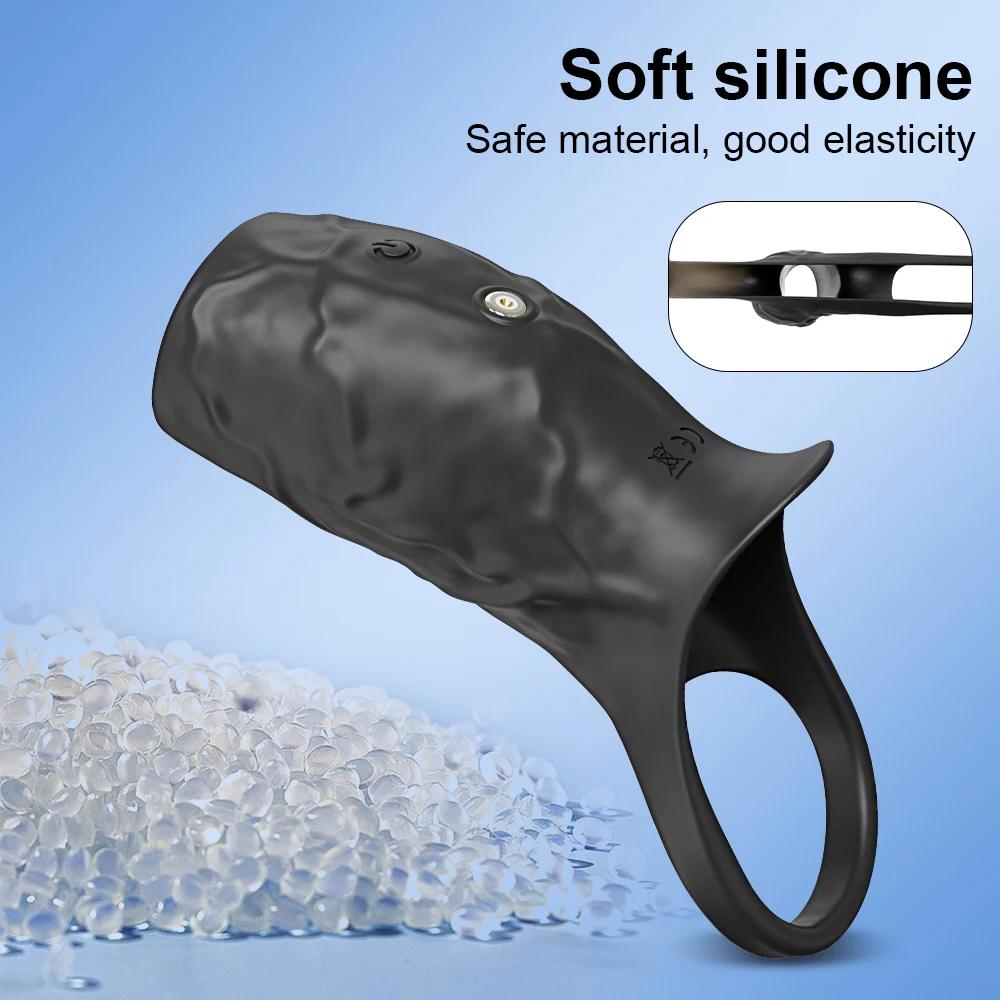 Vibrating Penis Sleeve Cock Ring Penis Extender for Testicles G Spot Clitoris Vibrator Stimulation Sex Toys for Men Ejaculation