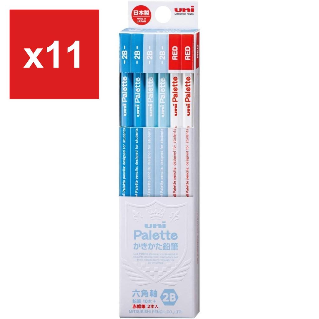 Mitsubishi Pencil 'uni Palette' Writing Pencil, 2B, Pastel Blue, Dozen Pack with Red Pencil, K55632B