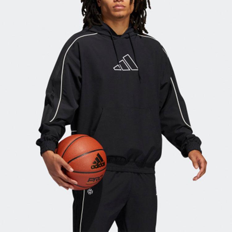 Adidas Embroidered Logo Pullover Hoodie Long Sleeve Sweatshirt Men Tops Black FR5736