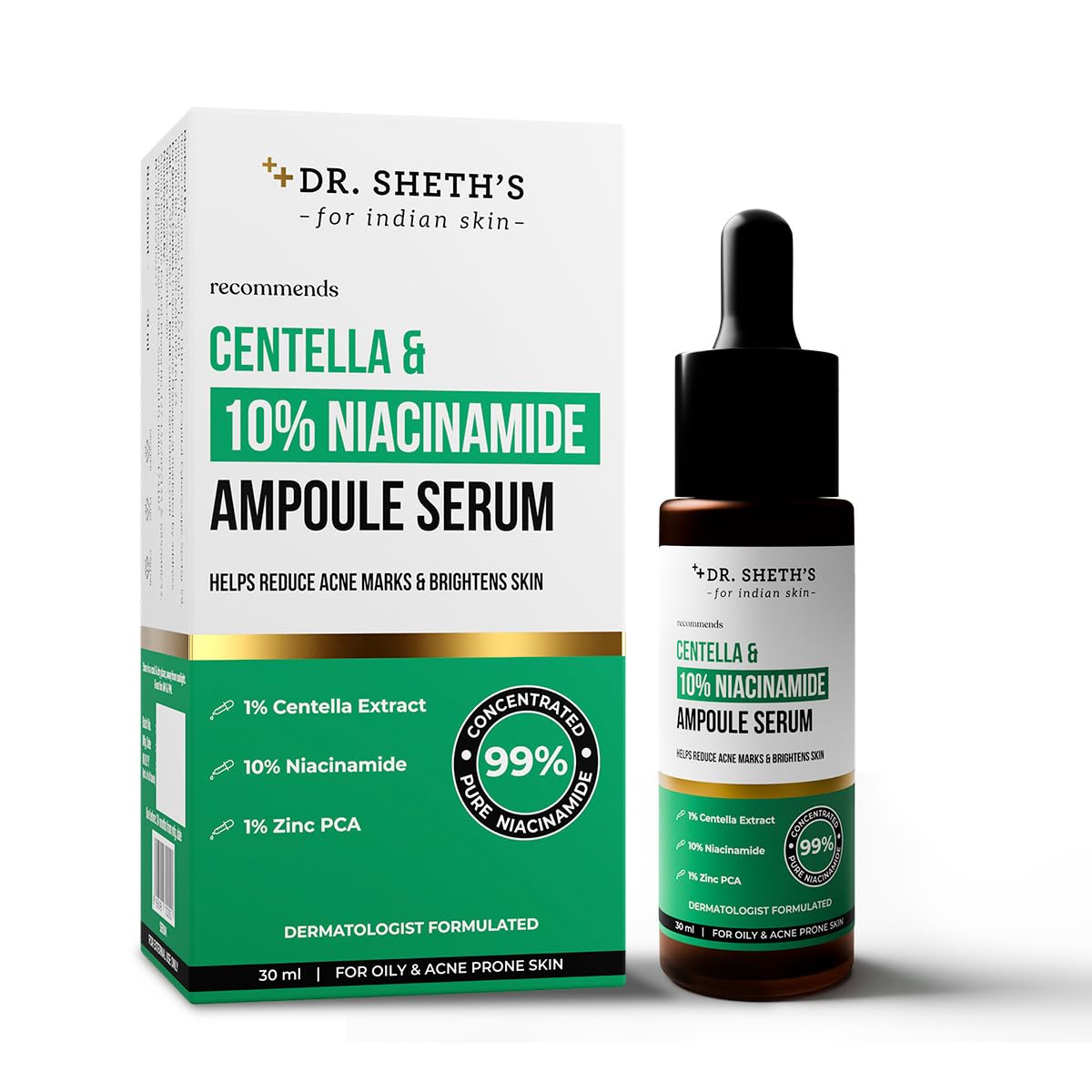

Dr. Sheth s Centella & 10% Niacinamide Face Serum 30 ml For Oil Control, Acne Scars & Skin Texture