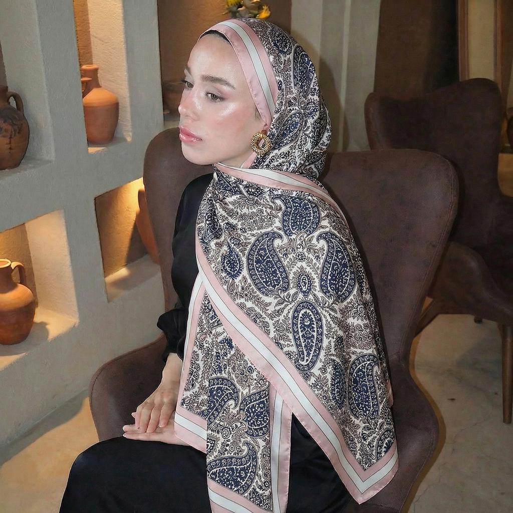 Luxury Long Silk Scarf for Women Paisley Smooth Shawls Head Wrap Hijab Outdoor Foulard Bandana Femme Beach Towel Sun-Protection