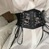 Chic Black Lace-Up Corset Belt - Elastic, Wide Waistband for Women | Perfect for Parties & Casual Outings