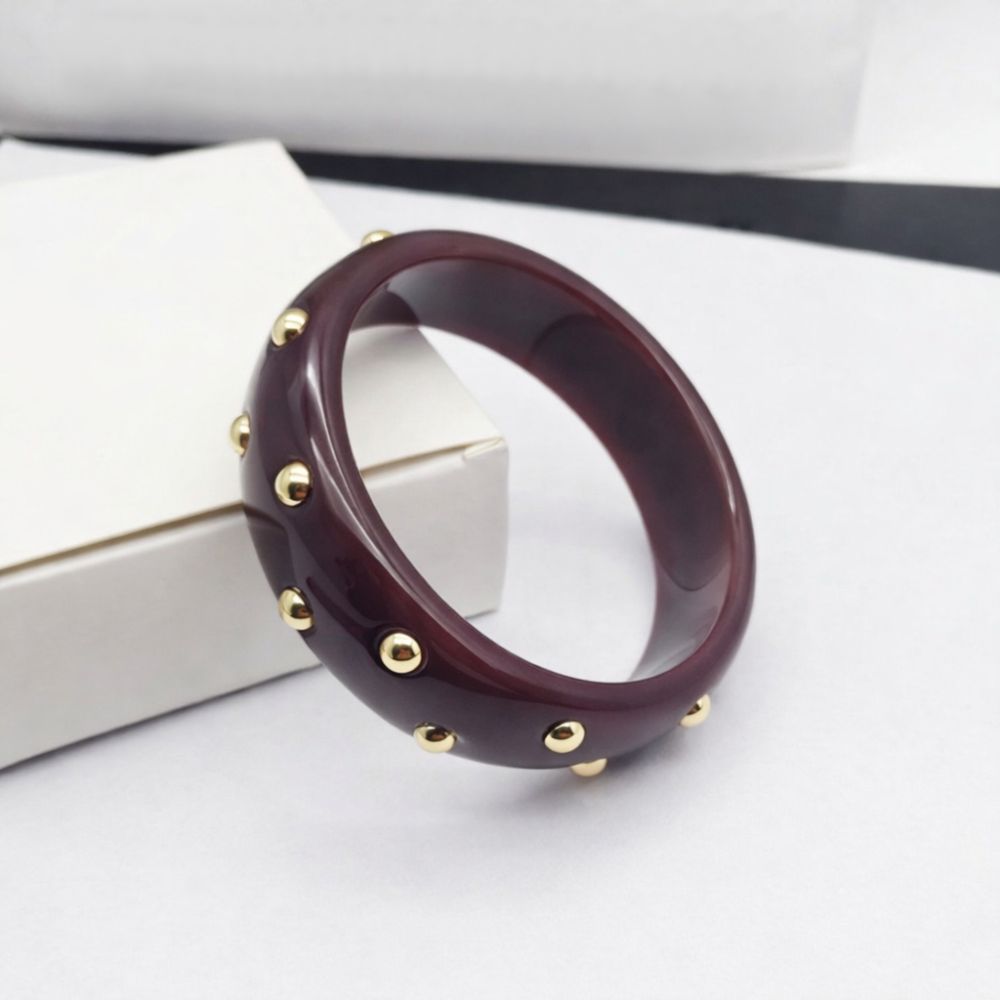 Punk Style Resin Bangle Vintage Chunky Bracelet Metal Point Wide Bangle Women Accessories