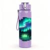 1PC Aurora Borealis Night Sky Scenery Print 750ml Color Plastic Sports Water Bottle Leakproof Flip Straw Lid Suitable for Sports Office Home Use