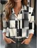 Women's Lapel Long Sleeve Geometric Print Button-Up Shirt, Stylish Casual Regular Tops for Spring Summer Daily & Office Wear