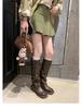 Grape mother two versions of height increase fashionable new belt buckle square round head fold medium tube knight boots boots women's autumn