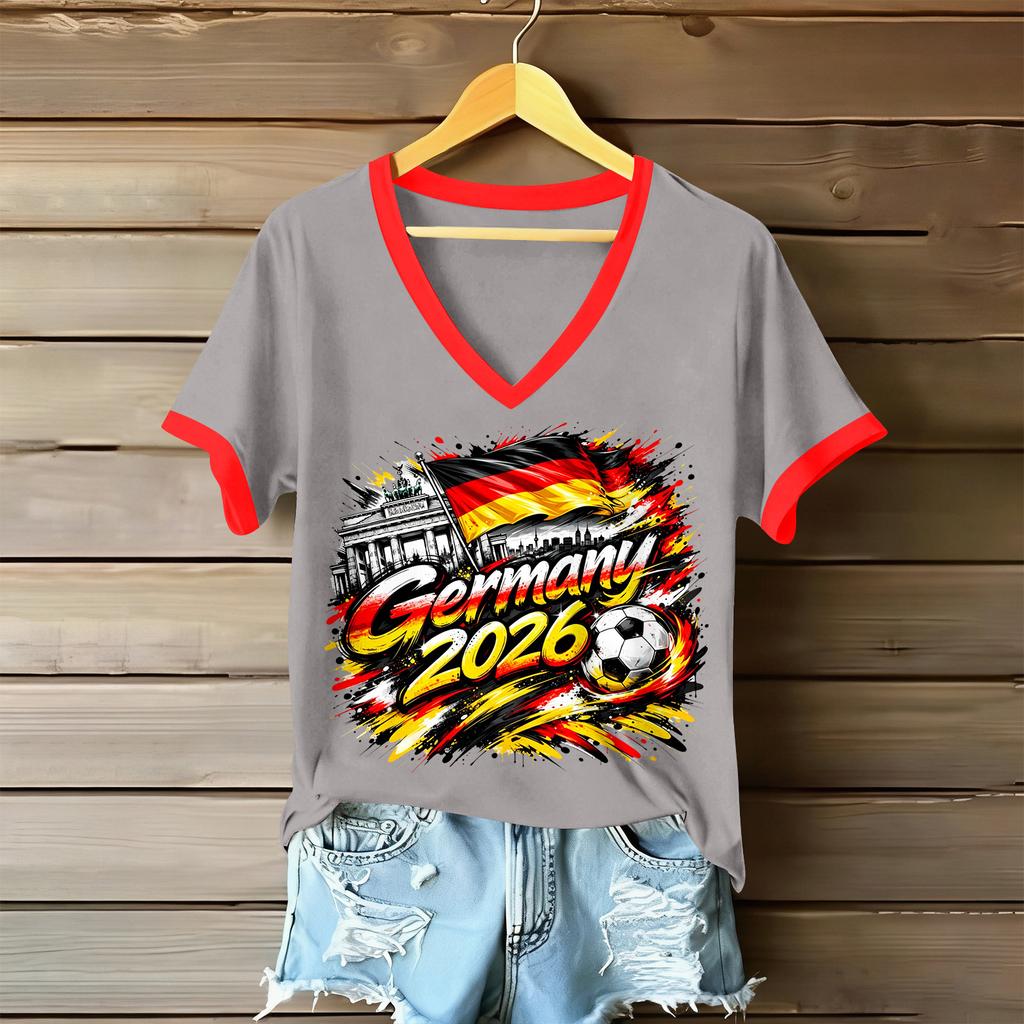 Women Casual V Neck Short Sleeve T Shirt Letter Print Loose Fit Lightweight Soft Fabric Comfortable Summer Top