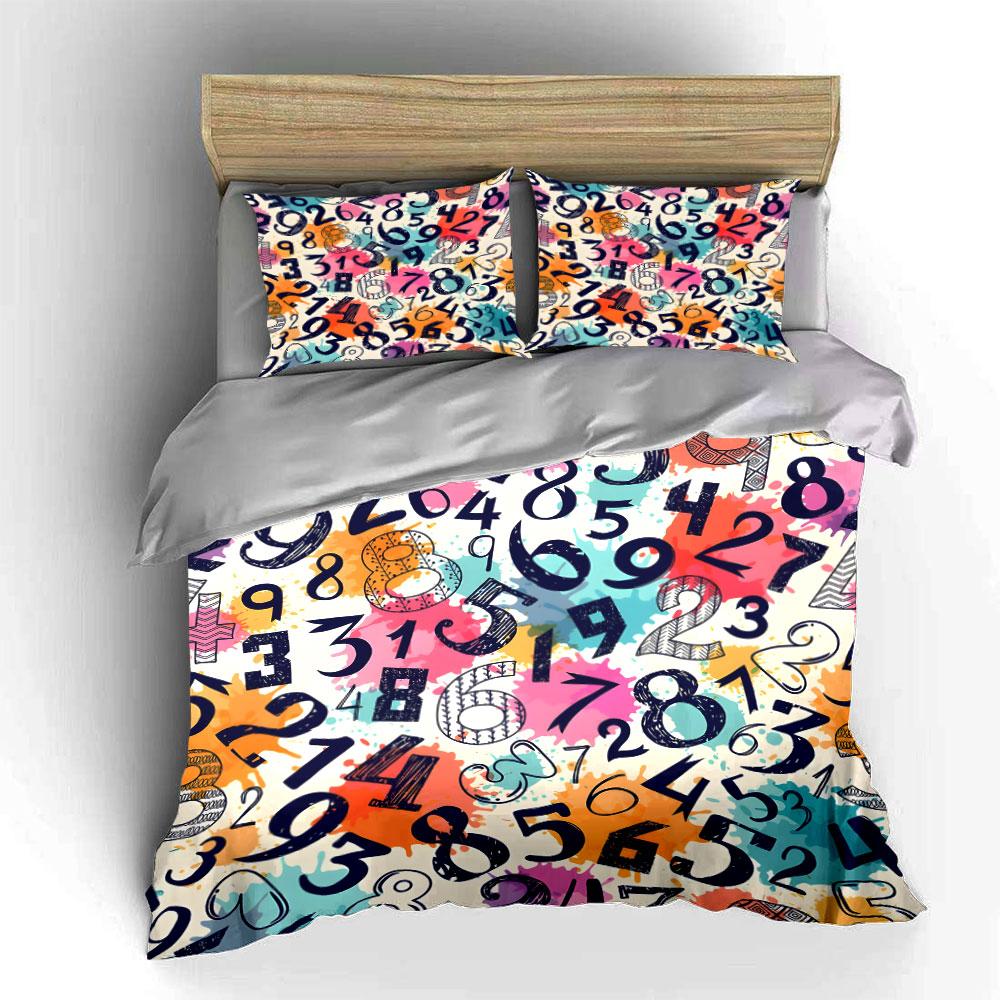 "Colorful Numbers Pattern Set for Decor" Exquisite Three-piece Bedding Set Gift for Kids and Adults